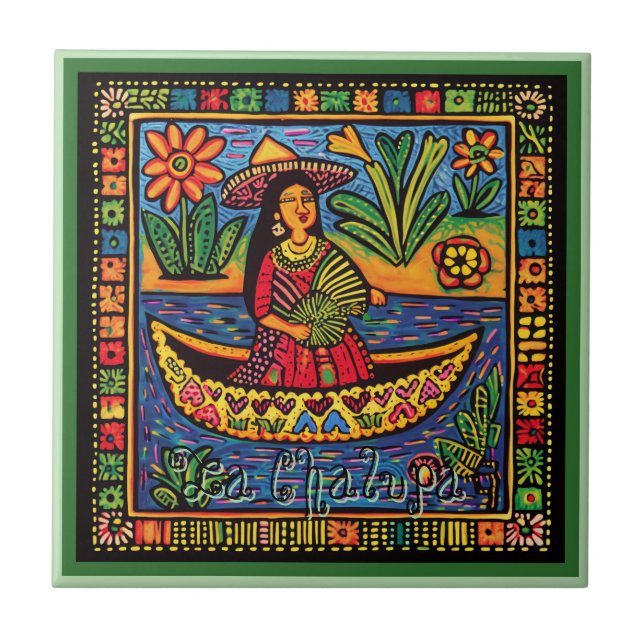 Huichol Loteria Ceramic Tile: La Chalupa Ceramic T Kakelplatta (Framsidan)