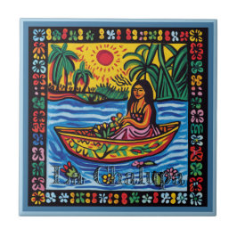 Huichol Loteria Ceramic Tile: La Chalupa Ceramic T Kakelplatta