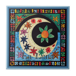 Huichol Loteria Ceramic Tile: La Luna Ceramic Tile Kakelplatta