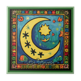 Huichol Loteria Ceramic Tile: La Luna Ceramic Tile Kakelplatta