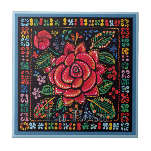 Huichol Loteria Ceramic Tile: La Rosa Ceramic Tile Kakelplatta