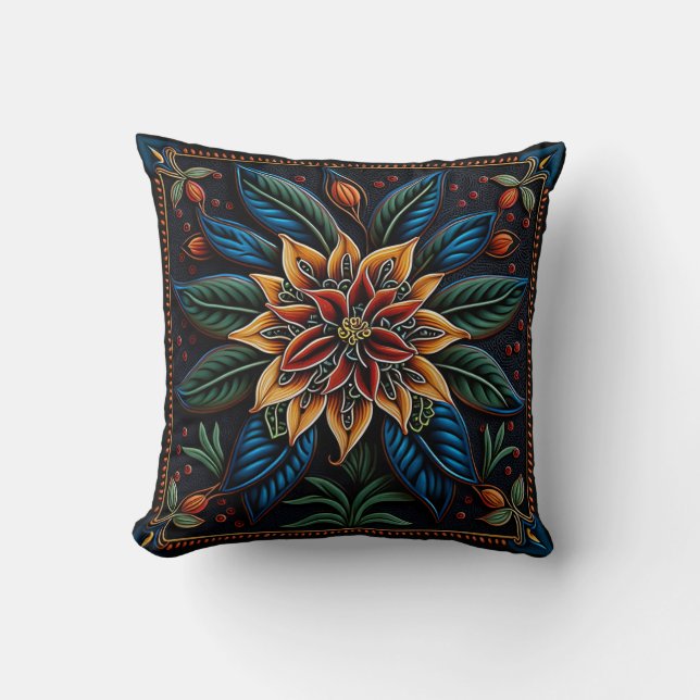 Huichol mexican stil lily dekorativ kudde (Framsida)
