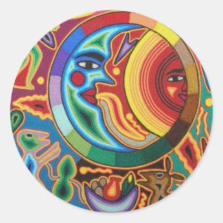 Huichol String Art från Mexiko Runt Klistermärke