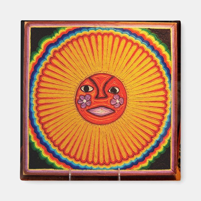 Huichol String Art Sol mexikansk folkart Magnet (Framsidan)