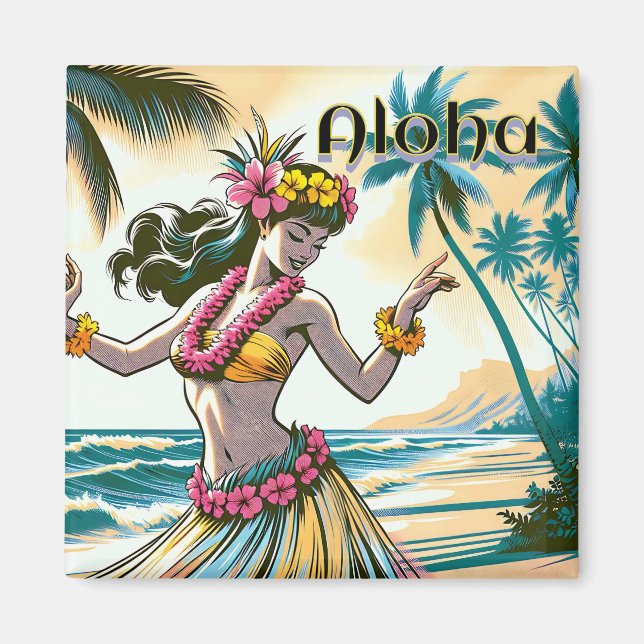 Hula Dancer på Hawaiianska öarna Aloha Magnet (Framsidan)