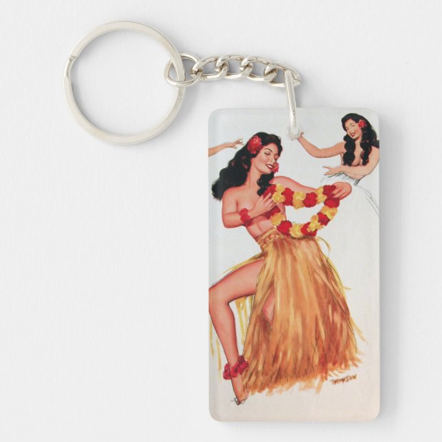 Hula Dancer Vintage Pin Up Girl Keychain (Framsidan)