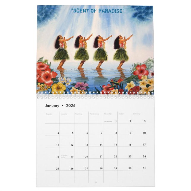HULA-DANSARE MED FLOWERS-OVAL JPEC, HAWAII KALENDER (Jan 2026)