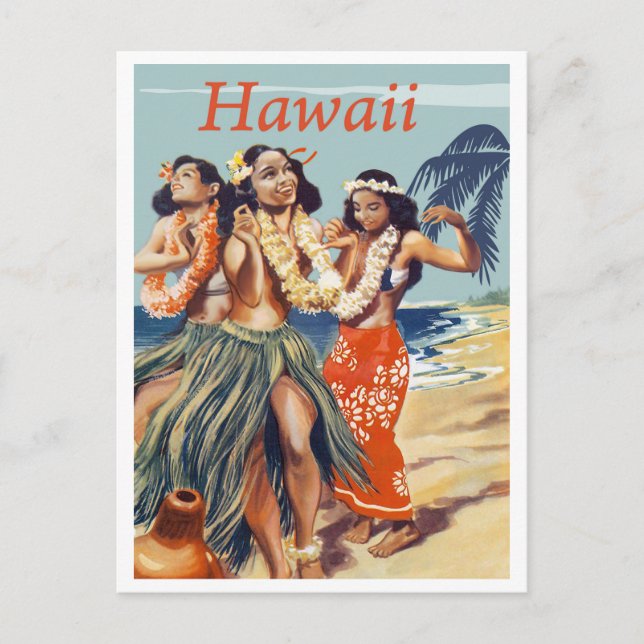 Hula-flickor på Hawaiis strand Vykort (Framsida)