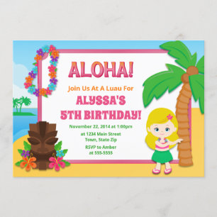 Hula Girl Birthday Inbjudan Luau