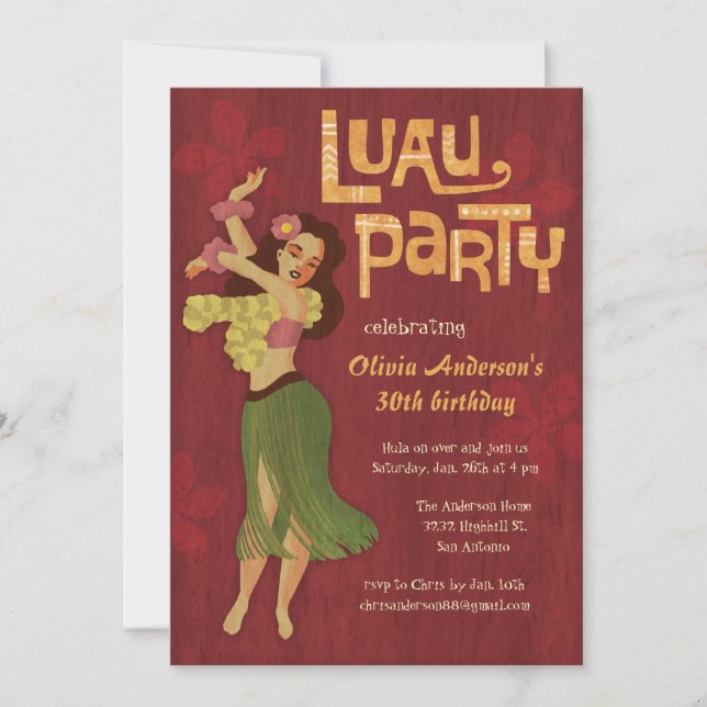 Hula Girl Hawaiian Luau-inbjudningar Inbjudningar (Framsida)