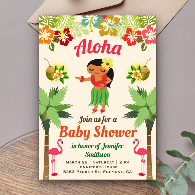 Hula Girl Luau Baby Shower-inbjudan till Hawaiian  Inbjudningar (Skapare uppladdad)