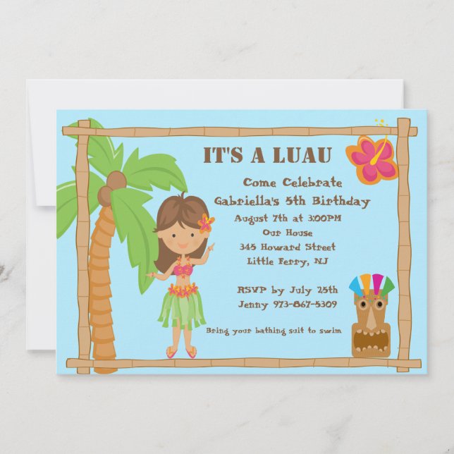 Hula Girl Luau födelsedagsinbjudan Inbjudningar (Framsida)