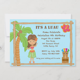 Hula Girl Luau födelsedagsinbjudan Inbjudningar