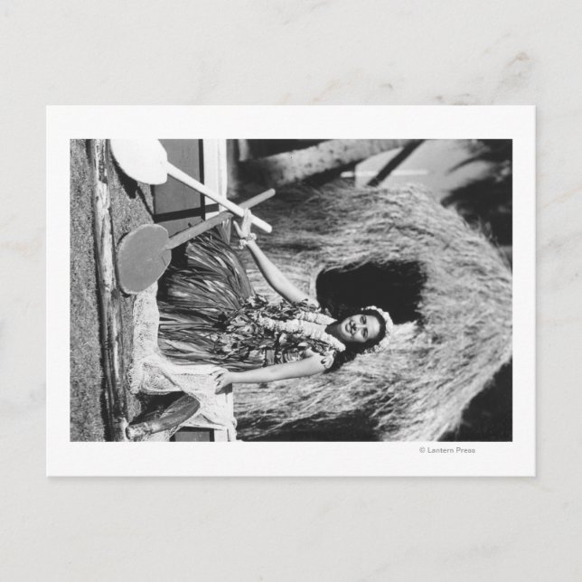 Hula Girl med Outrigger Canoe Hawaii Photograph Vykort (Framsida)