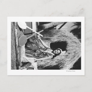 Hula Girl med Outrigger Canoe Hawaii Photograph Vykort