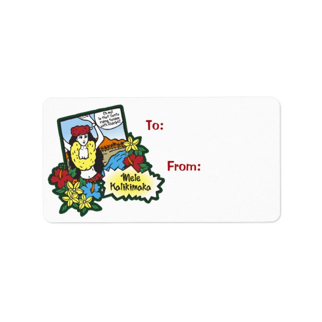 Hula Girl Mele Kalikimaka Hawaiian Julafton Teckna Adressetikett (Framsidan)