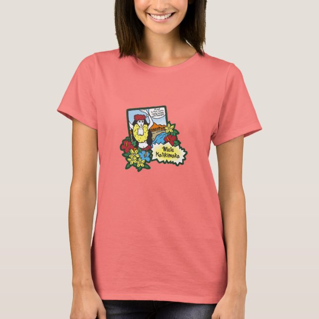 Hula Girl Mele Kalikimaka Hawaiian Julafton Teckna Tee Shirt (Framsida)