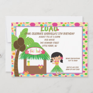 Hula Girl på Tiki Hut på födelsedagsinbjudan Inbjudningar
