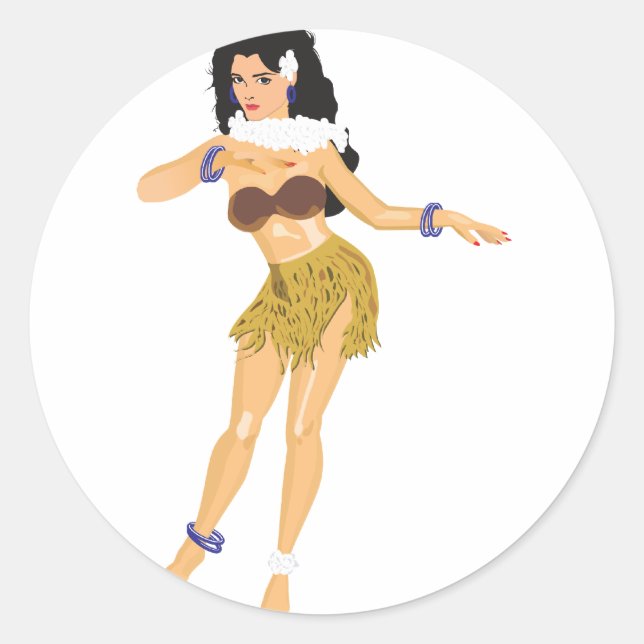 Hula Girl Runt Klistermärke (Framsida)