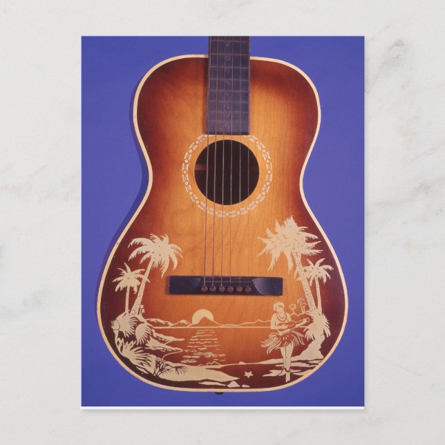 Hula Girl Spela Ukulele Söt Guitar Art Vykort (Framsida)