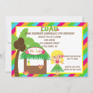 Hula Girl Tiki Hut Bright Birthday-inbjudan Inbjudningar