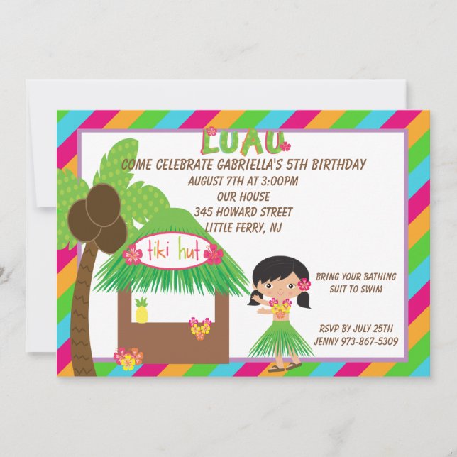 Hula Girl Tiki Hut Bright Birthday-inbjudan Inbjudningar (Framsida)
