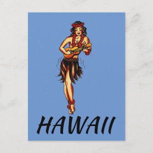 Hula Girl - Vintage Hawaii Postcard Vykort
