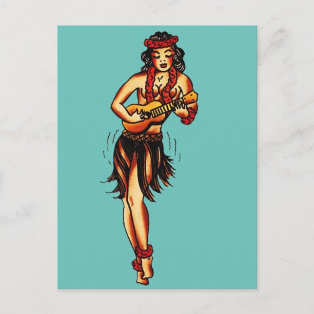 Hula Girl - Vintage Hawaii Vykort (Framsida)