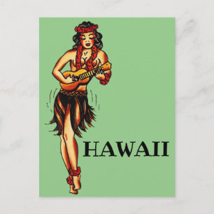 Hula Girl - Vintage Hawaii Vykort