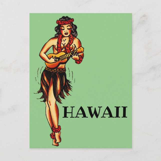 Hula Girl - Vintage Hawaii Vykort (Framsida)