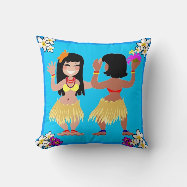Hula Girls dansar på ljusblå Pillow Kudde (Framsida)