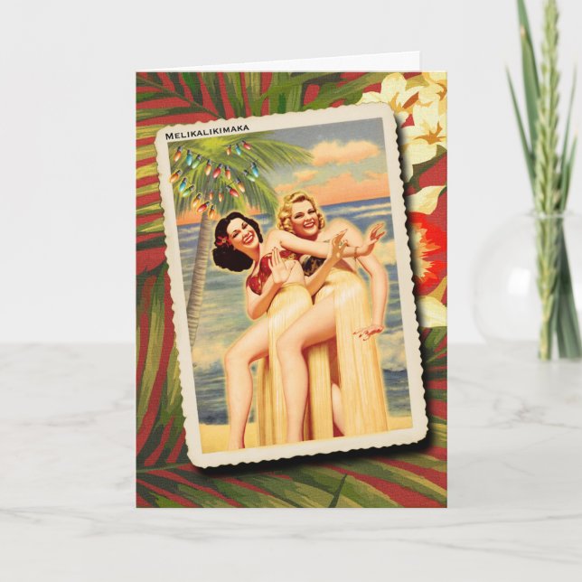 Hula Girls Retro-julkort Helgkort (Framsida)