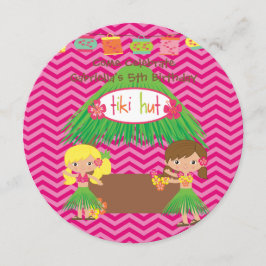 Hula Girls Tiki Hut Round Luau Birthday bjudande Inbjudningar