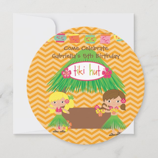 Hula Girls Tiki Hut Round Luau Birthday-inbjudan Inbjudningar (Framsida)