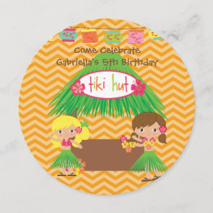 Hula Girls Tiki Hut Round Luau Birthday-inbjudan Inbjudningar