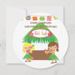 Hula Girls Tiki Hut Round Luau Birthday-inbjudan Inbjudningar