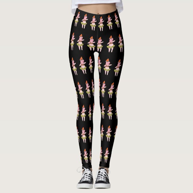 Hula grisar på svart damasker leggings (Framsida)