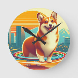 Hula Hooping Corgi Rund Klocka