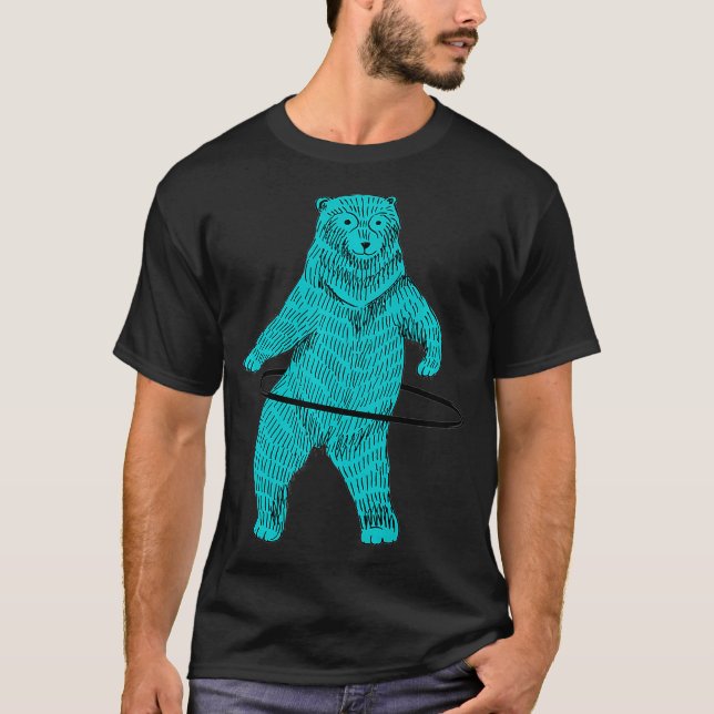 Hula Hooping Ring Dancing Blue Hipster Bear Art Pr T Shirt (Framsida)
