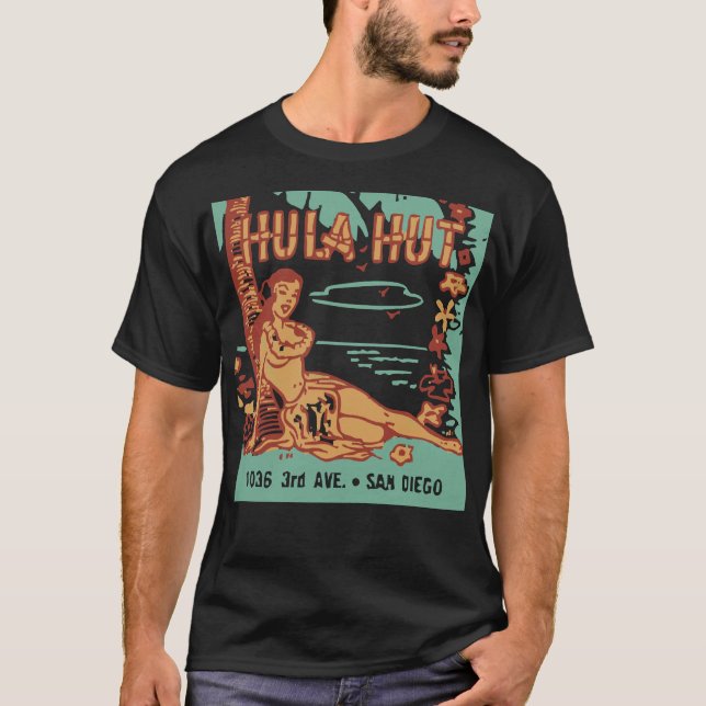 Hula Hut Vintage Tiki Americana T-shirt Classique (Framsida)