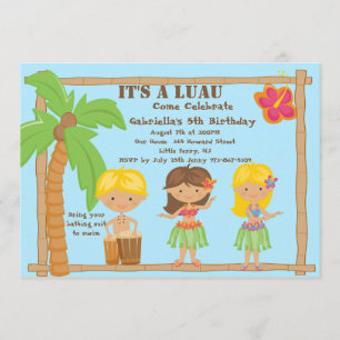 Hula Kids Luau Födelsedagsinbjudan Inbjudningar