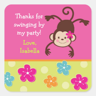 Hula Monkey Luau Bithday Party-favoriter Fyrkantigt Klistermärke