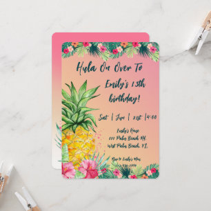 Hula på över tropisk solnedgång, ananas födelsedag inbjudningar