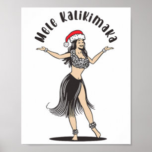 Hula Skirt Girl Santa Hat Mele Poster