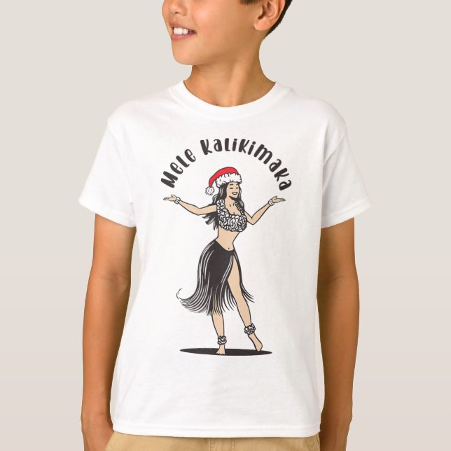 Hula Skirt Girl Santa Hat Mele T Shirt (Framsida)