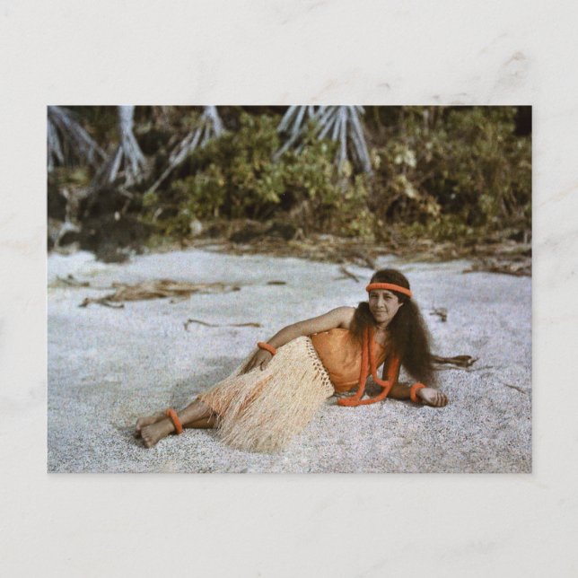 Hula Wahine / Hula flicka c.1909 Autochrome Vykort (Framsida)