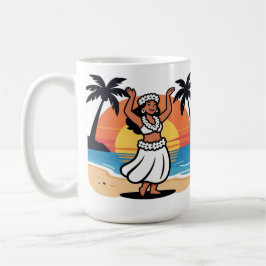 Huladans strandfest solnedgång tropisk ö konst kaffemugg