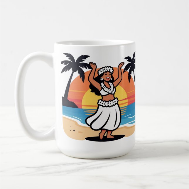 Huladans strandfest solnedgång tropisk ö konst kaffemugg (Vänster)