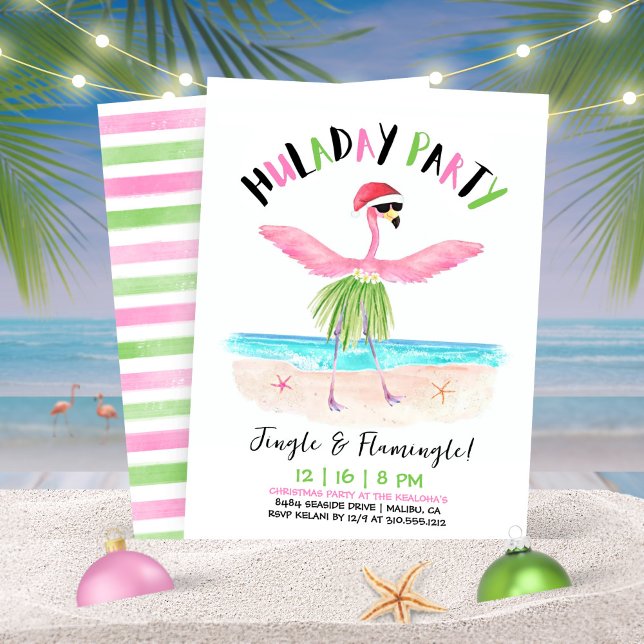Huladay Party Flamingo Santa Tropical Jul Inbjudningar (Skapare uppladdad)