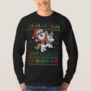 Huligays Gay jul Pajamas Santa Riding Unicor T Shirt